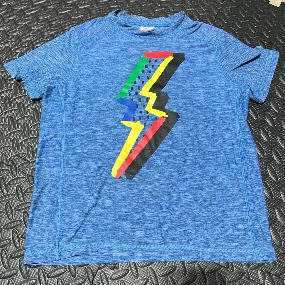 Boys Hanna Andersson Short Sleeve Shirt Blue Lighting Bolt Size 120 US 6-7